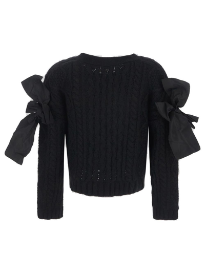 Shop Red Valentino Redvalentino Bow Detailed Knit Cardigan In Nero