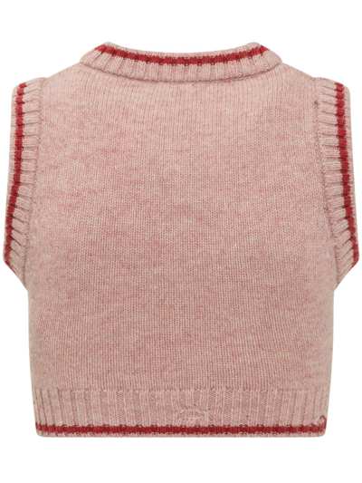 Shop Palm Angels Strawberry Embroidered Knit Vest In Pink Red