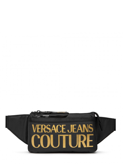Shop Versace Jeans Couture Logo Printed Zipped Belt Bag In Black/gold