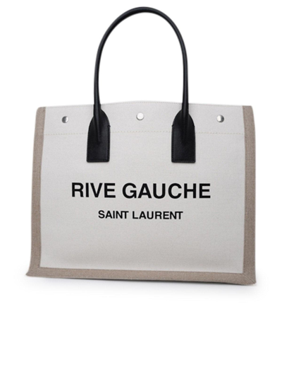Shop Saint Laurent Rive Gauche Logo Printed Tote Bag