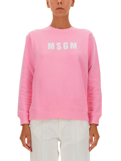 Shop Msgm Sweatshirt With Logo In Rosa