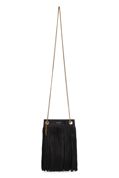 Shop Saint Laurent Hobo Grace Leather And Leather Bag In Black