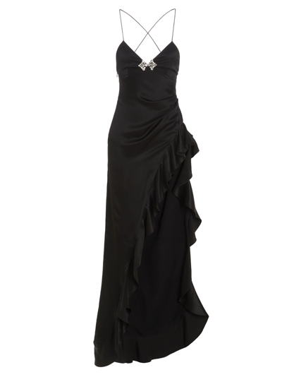 Shop Alessandra Rich Crystal Silk Dress In Black
