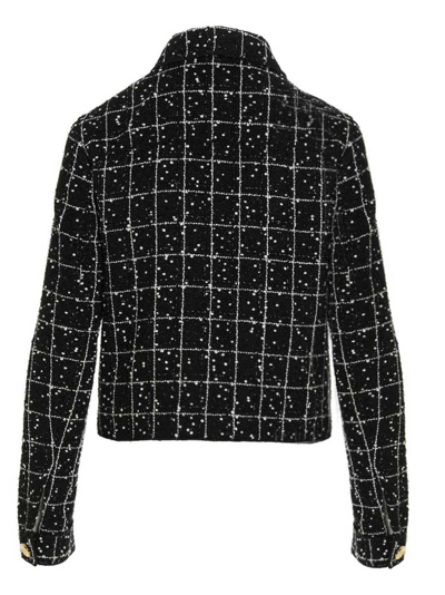 Shop Giambattista Valli Check Bouclé Jacket In White/black