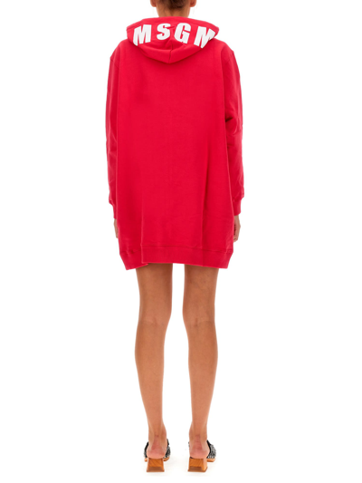 Shop Msgm Hooded Dress In Fucsia