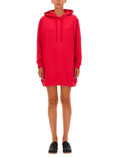 Shop Msgm Hooded Dress In Fucsia