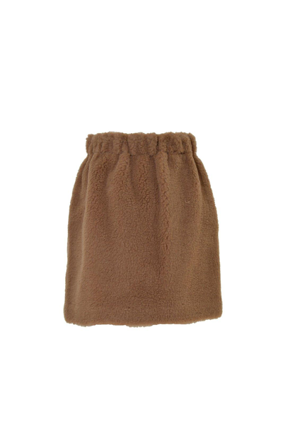 Shop Max Mara Elasticated Waist Teddy Mini Skirt In Cammello