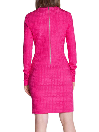 Shop Givenchy All-over Logo Long-sleeved Dress In Fucsia