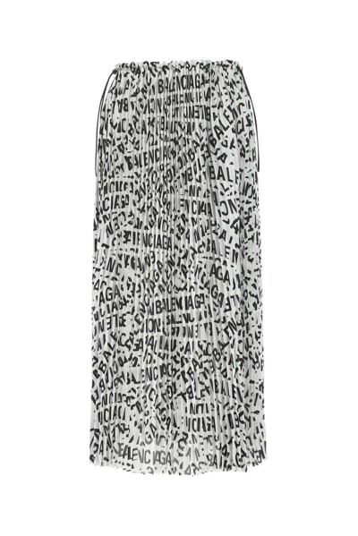 Shop Balenciaga All-over Logo Pleated Drawstring Midi Skirt In Grey