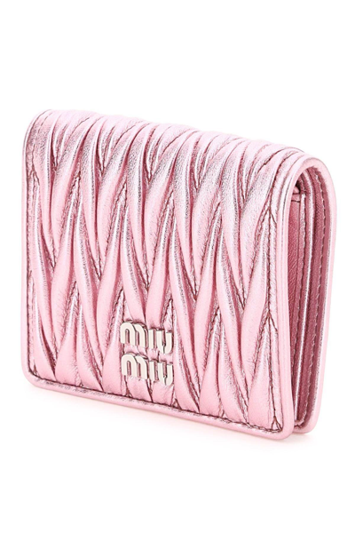 Shop Miu Miu Matelasse Nappa Leather Small Wallet In Rosa