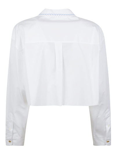 Shop Miu Miu Logo Embroidered Cropped Shirt In White