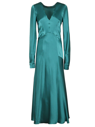 Shop Alberta Ferretti V-neck Satin Midi Dress In Verde