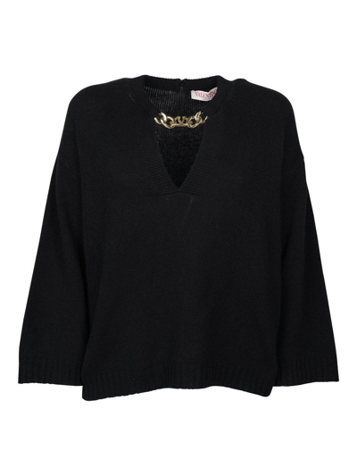 Shop Valentino V-neck Chain Detailed Knitted Top In No Nero