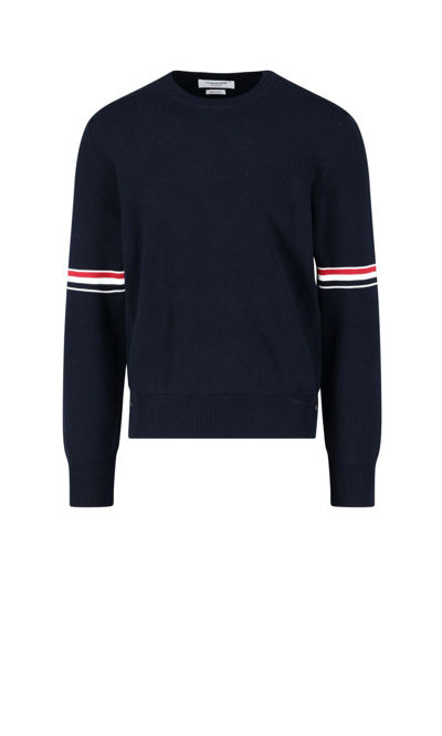 Shop Thom Browne Tricolour Detail Sweater In Blue