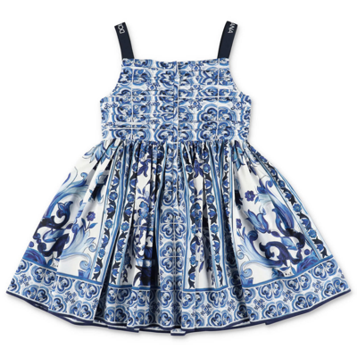 Shop Dolce & Gabbana Abito Blu Stampa Barocca In Popeline Di Cotone In White/blue