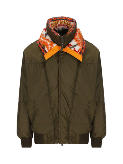 Shop Etro Jacquard Zipped Jacket In Verde