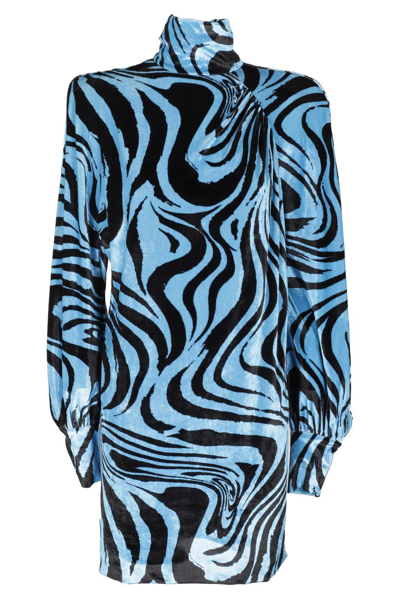 Shop Philosophy Di Lorenzo Serafini Abstract Print High Neck Dress In Fantasia Azzurro