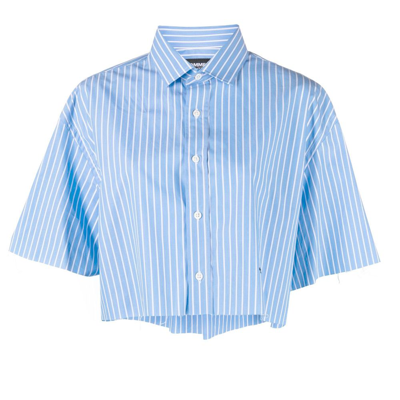 Shop Hommegirls Blue Striped Cropped Cotton Shirt