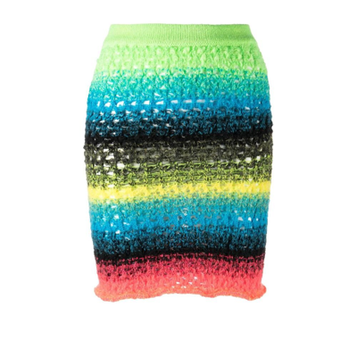 Shop Agr Green Striped Knitted Mini Skirt