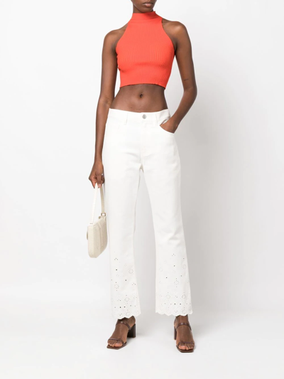 Shop Staud Noemie Eyelet-embroidered Straight Jeans In White