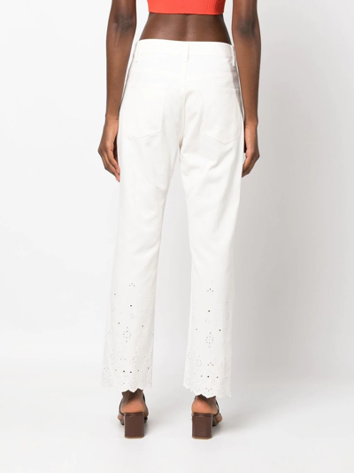 Shop Staud Noemie Eyelet-embroidered Straight Jeans In White