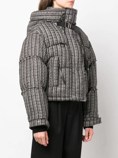 Shoreditch Ski Club Black And White Willow Leah Tweed Puffer Jacket In Blkwht Black White