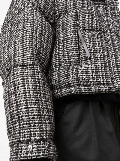 Shoreditch Ski Club Black And White Willow Leah Tweed Puffer Jacket In Blkwht Black White