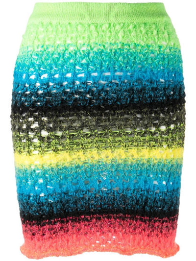 Shop Agr Horizontal-stripe Crochet Miniskirt In Green