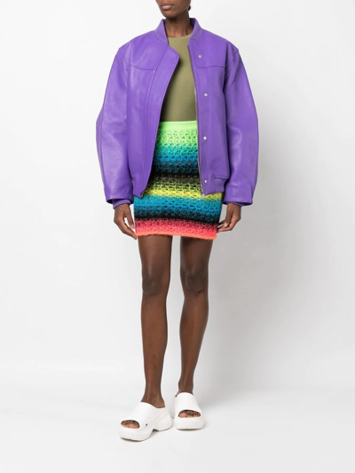 Shop Agr Horizontal-stripe Crochet Miniskirt In Green
