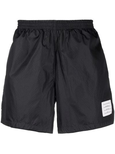 Shop Thom Browne Logo-patch Track Shorts In 415 Navy