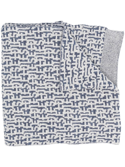 Shop Diesel Intarsia-knit Logo Scarf In Blue