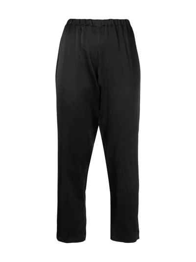 Gilda & Pearl Feather-trim Silk Pyjama Set In Black