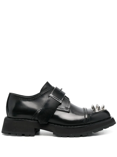 Alexander Mcqueen Studded Strap Derby Loafers In Black