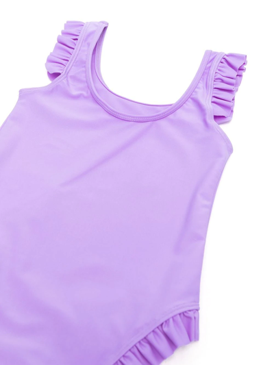Shop Palm Angels Ruffle-detail One-piece Swimsuit In Purple