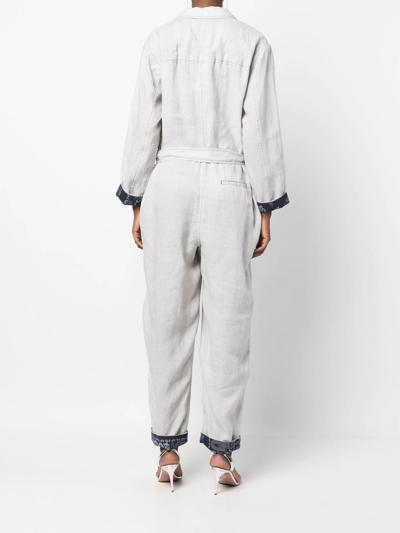 Shop Emporio Armani Bandana-print Tied-waist Linen Jumpsuit In Blue