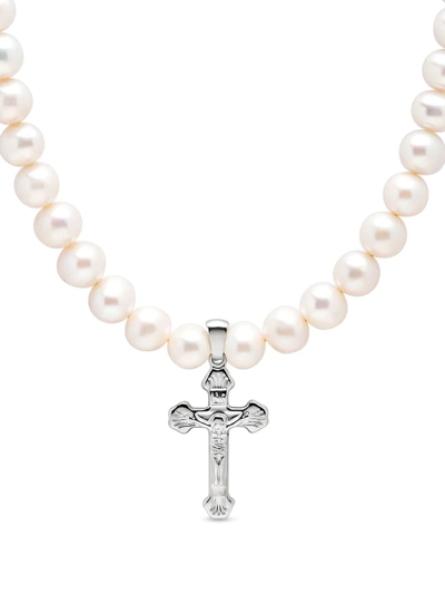 Shop Nialaya Jewelry Cross-pendant Pearl Necklace In White