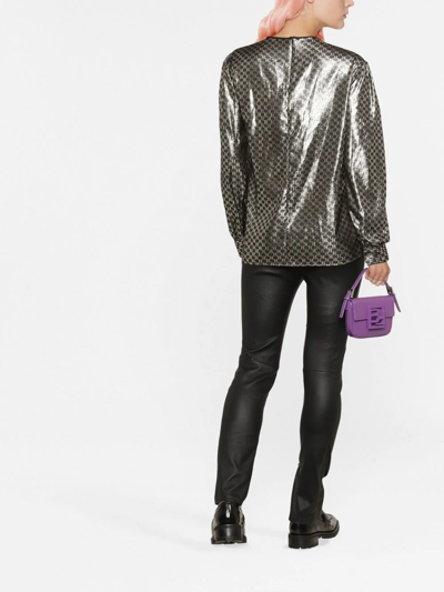 Karl Lagerfeld Monogram Print Shine-finish Blouse In Black