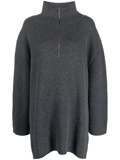 Shop Totême Ribbed-knit Half-zip Jumper In Grey