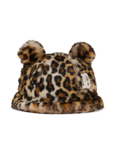 Shop Dolce & Gabbana Leopard-print Faux-fur Bucket Hat In Brown