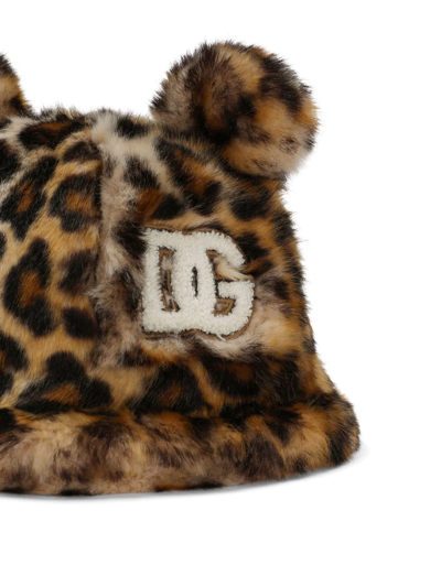 Shop Dolce & Gabbana Leopard-print Faux-fur Bucket Hat In Brown