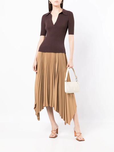 Shop Cashmere In Love Summer Cashmere-blend Polo Top In Brown