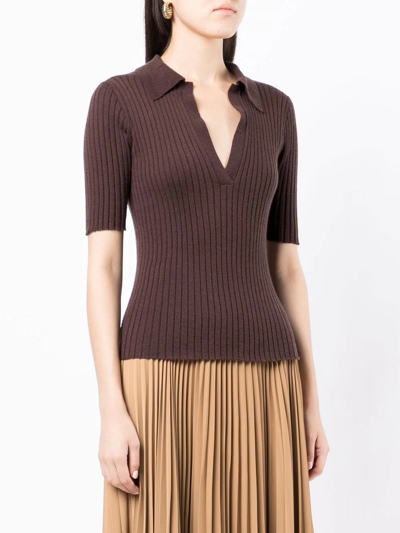 Shop Cashmere In Love Summer Cashmere-blend Polo Top In Brown