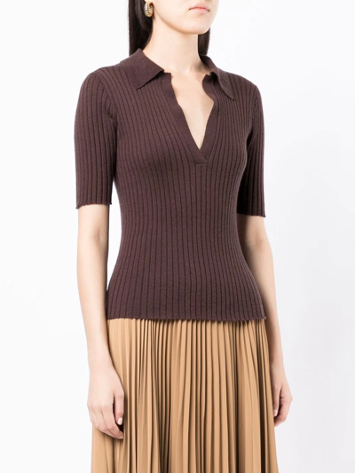 Cashmere In Love Summer Cashmere-blend Polo Top In Brown