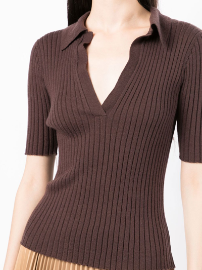 Shop Cashmere In Love Summer Cashmere-blend Polo Top In Brown