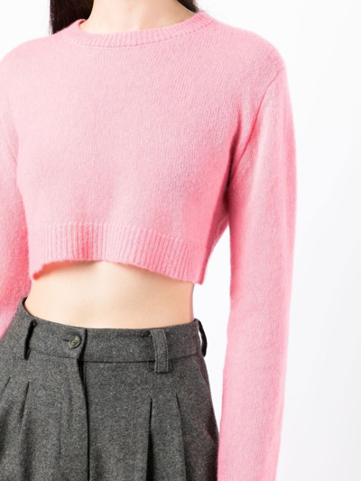 Shop Cashmere In Love Ribbed-trim Cropped Jumper In Pink