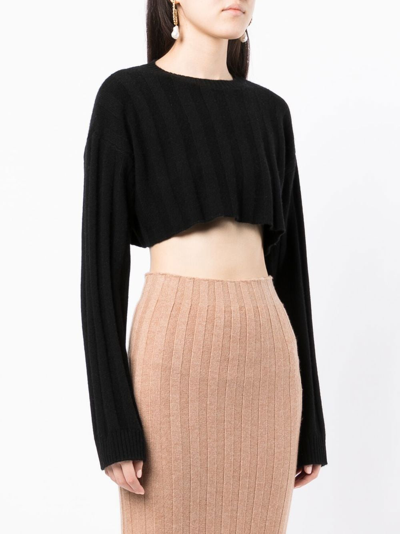 Shop Cashmere In Love Remy Ribbed-knit Cropped Jumper In Black