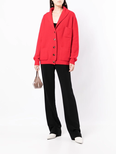 Cashmere In Love Ribbed-knit Buttoned Cardigan In Red