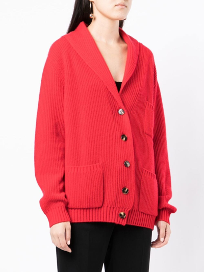 Cashmere In Love Ribbed-knit Buttoned Cardigan In Red