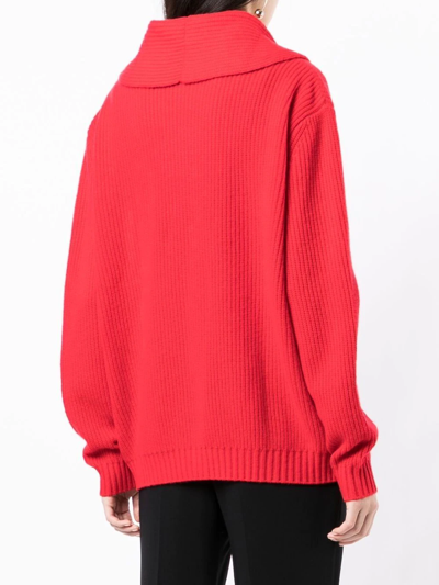 Cashmere In Love Ribbed-knit Buttoned Cardigan In Red