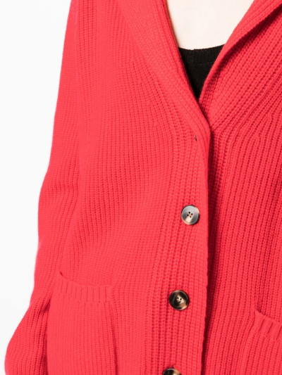 Cashmere In Love Ribbed-knit Buttoned Cardigan In Red